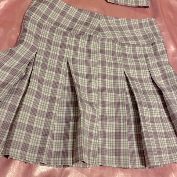 Y2K Purple Plaid ButtonUp Collared Halter Top w/Matching Skirt - Picture 4 of 6
